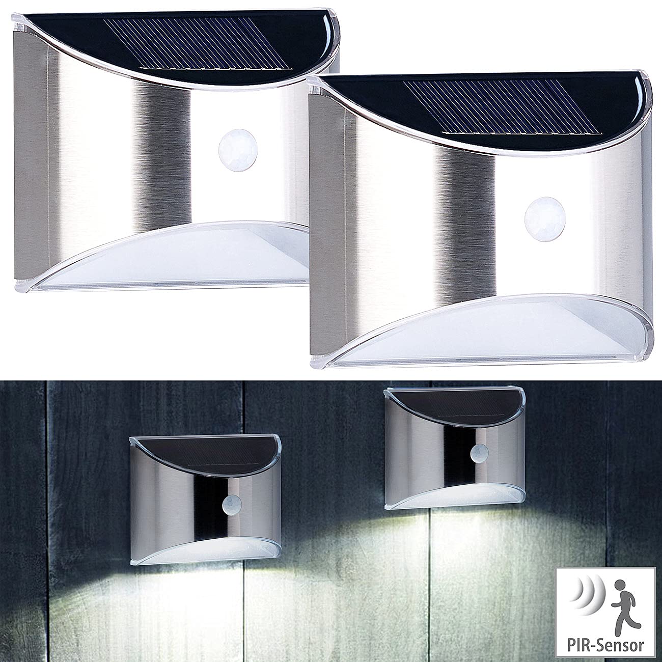 Lunartec Außenbeleuchtung WL-130.solar LED-Wandleuchte 2er-Set 20lm