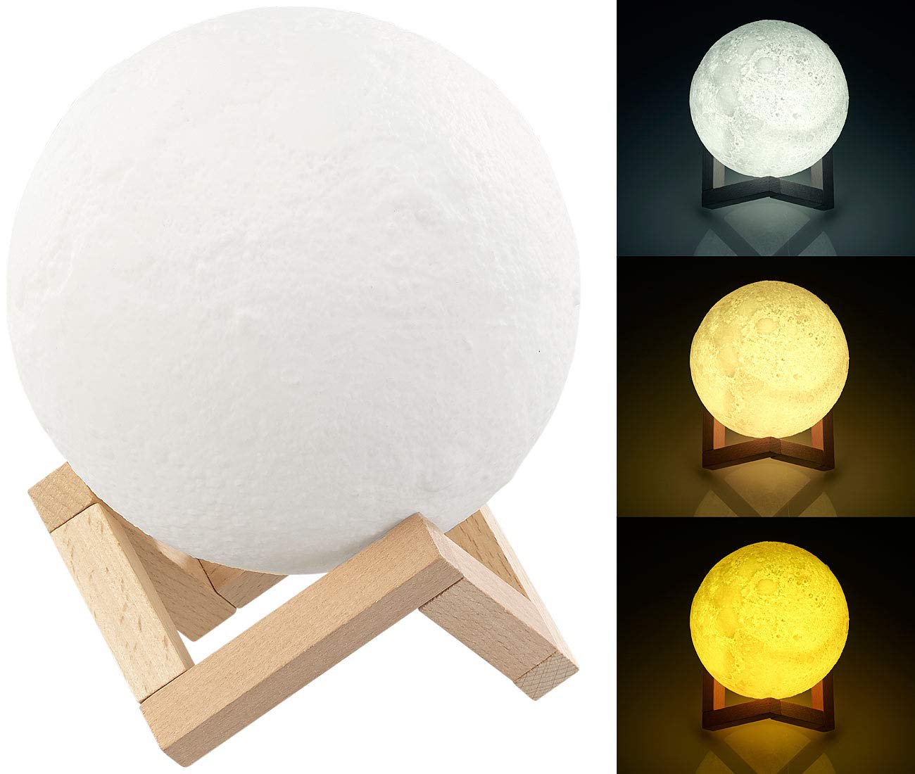 Lunartec Licht-Dekoration Mondlampe LED 15 cm 3 Farben Akku