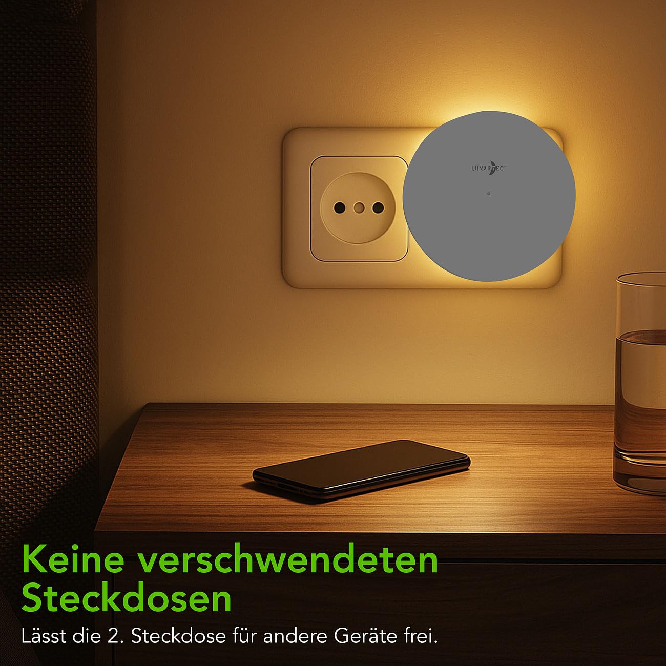 Lunartec Innenbeleuchtung 2er Steckdosen-Nachtlicht rund dimmbar
