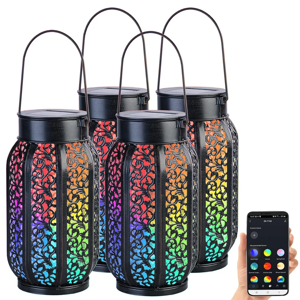 Lunartec Außenbeleuchtung Solar-Laterne RGB-CCT 4er-Set App