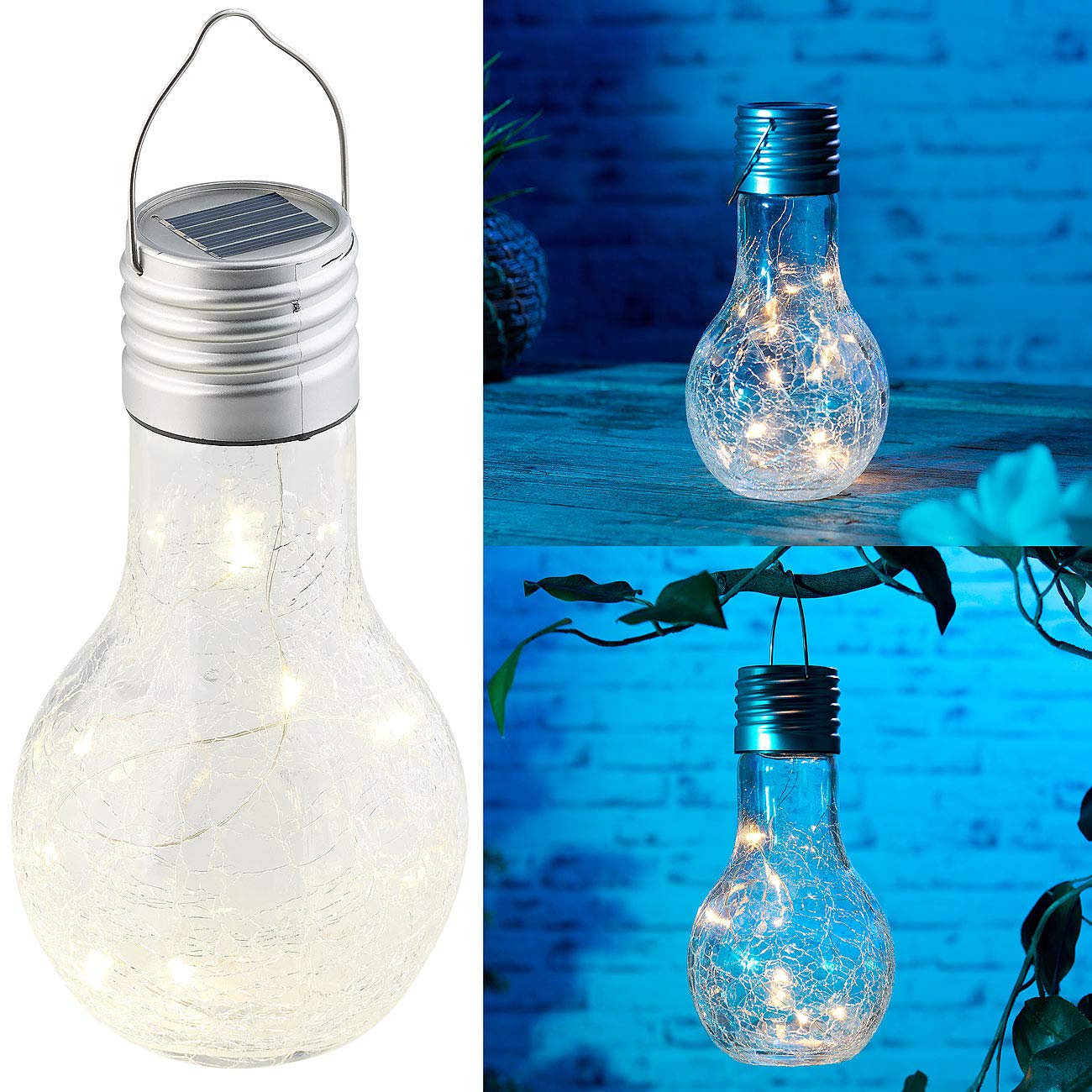 Lunartec Crackle LED-Glühbirne Solar warmweiß Dämmerungssensor