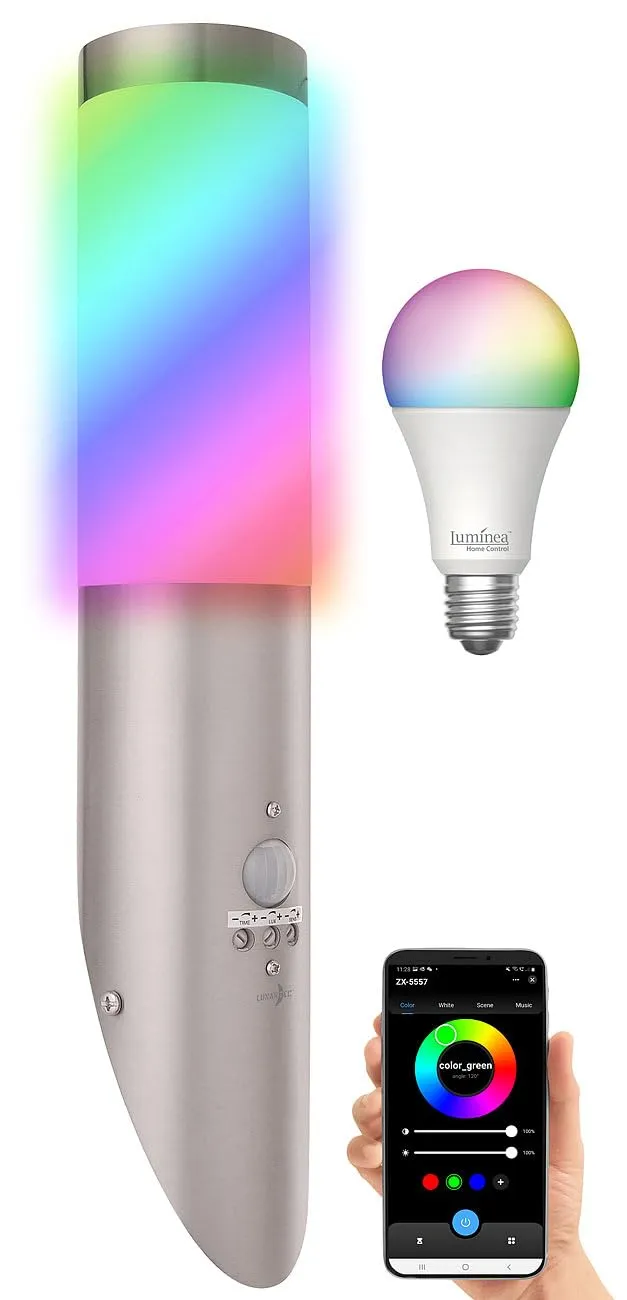 Lunartec Außenbeleuchtung Wandlampe WLAN-LED Bewegungsmelder