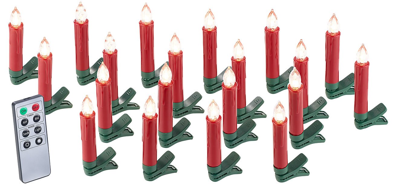 Lunartec Licht-Dekoration 20er LED-Weihnachtsbaumkerzen rot mit Fernbedienung