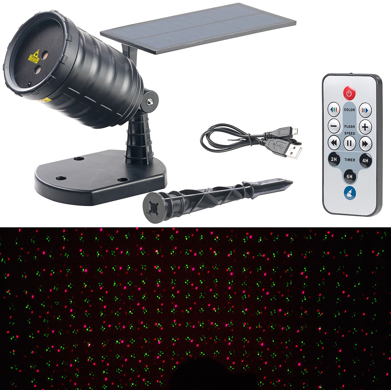Lunartec Licht-Dekoration Solar-Laser-Projektor rot-grün Timer