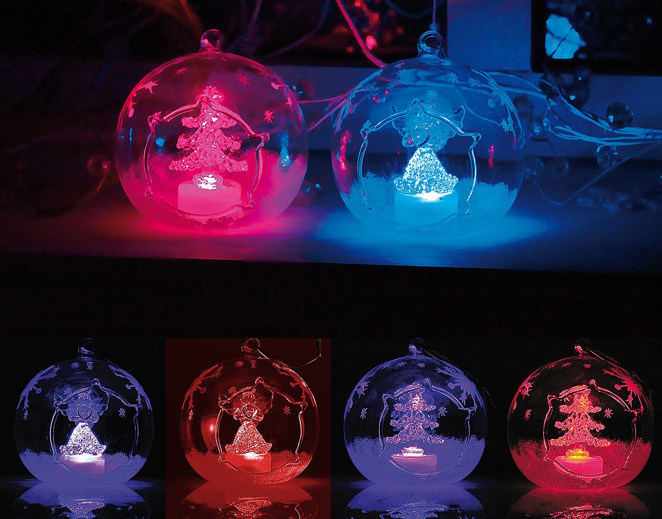 Lunartec Weihnachtskugeln LED-Glas 2er-Set Farbwechsel