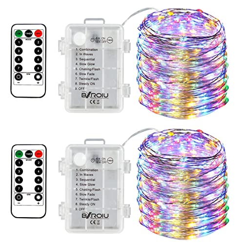 Bxroiu Lichterkette LED-Lichterkette bunt 2er-Set 5m Timer