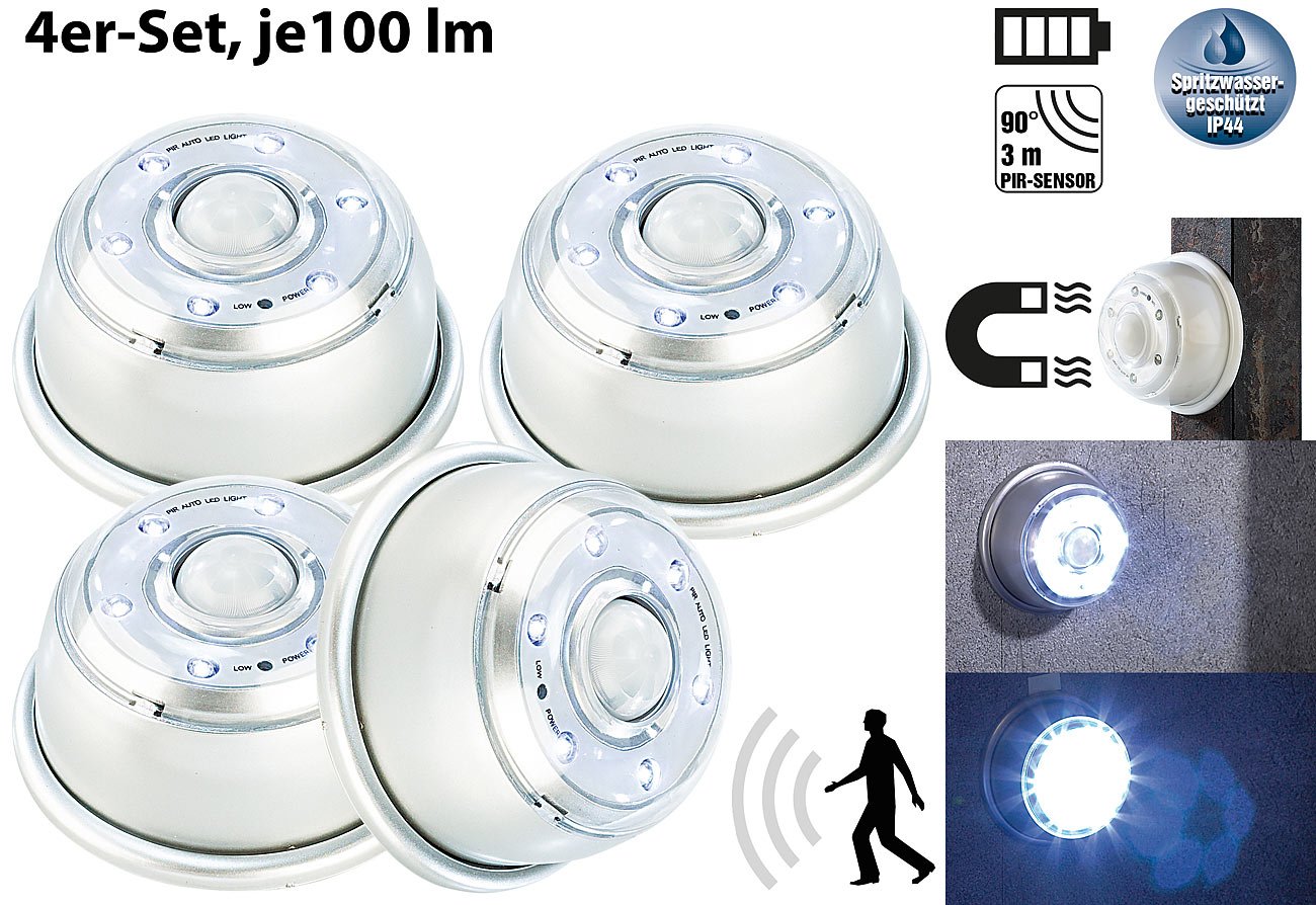 Lunartec Innenbeleuchtung LED-Nachtlicht mit Bewegungsmelder 4er-Set