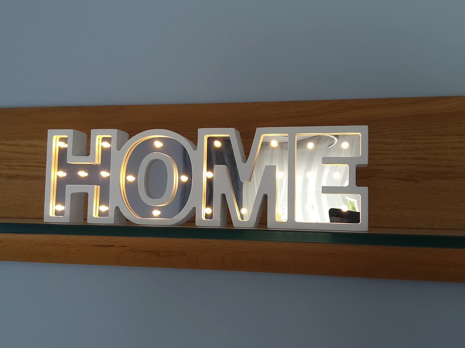 Lunartec LED-Schriftzug Home Holz Spiegel Timer batteriebetrieben