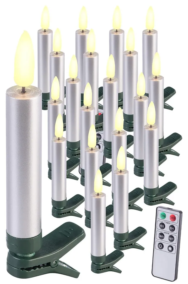 Lunartec Licht-Dekoration Christbaumkerzen LED Silber 20er-Set