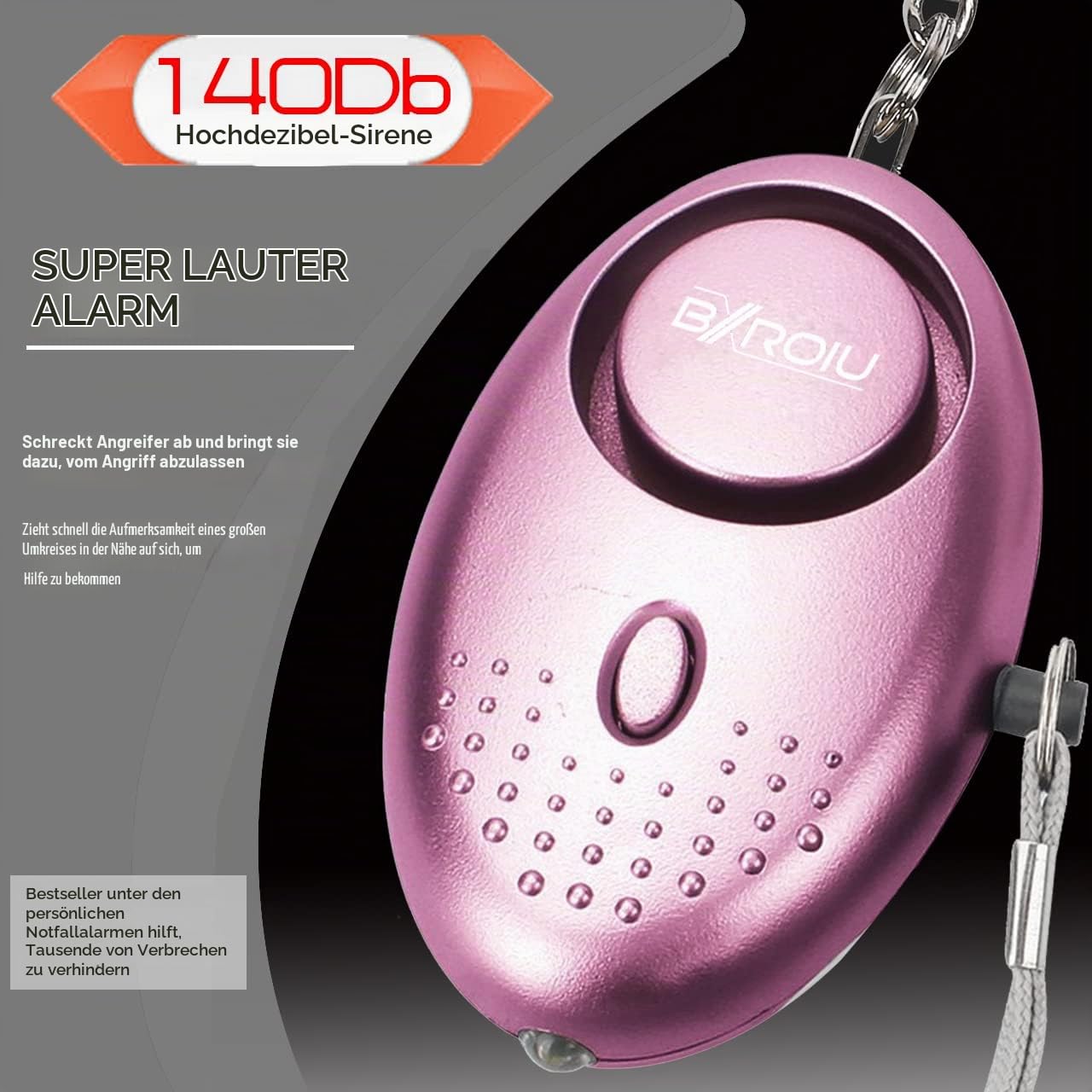 Bxroiu Persönlicher Sicherheitsalarm 130 dB 2er Set mit LED