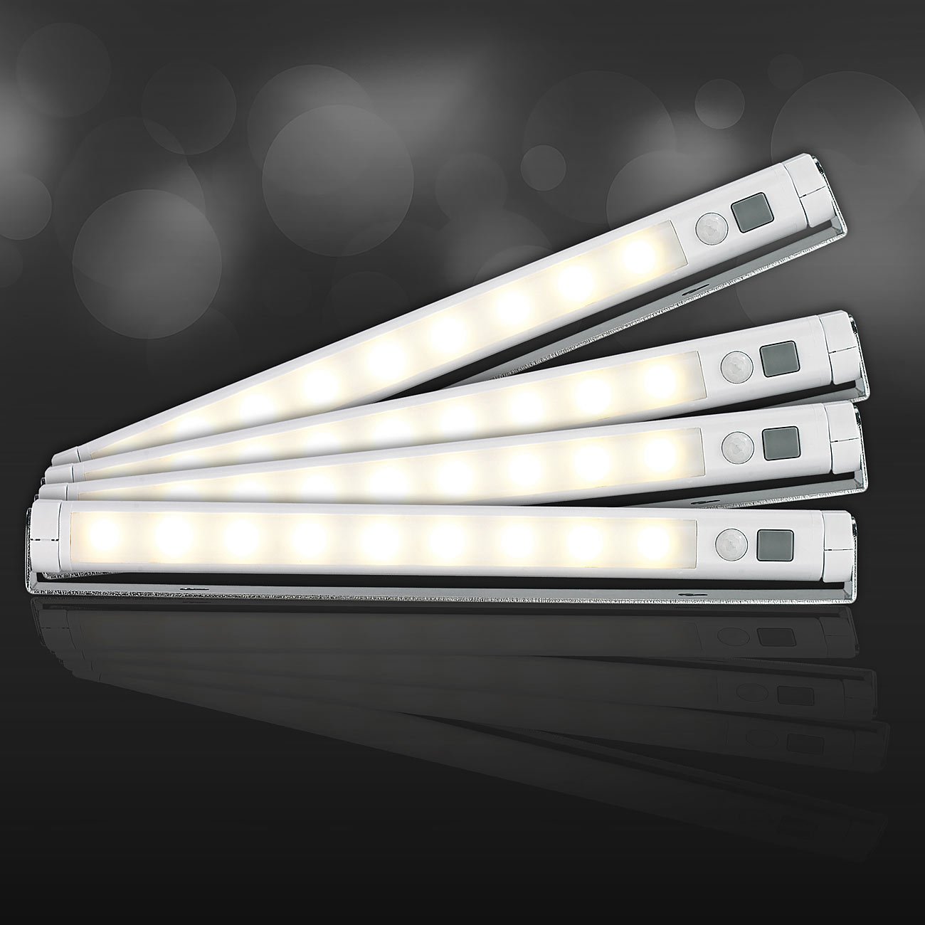 Lunartec Lichtleiste Batterie 4er-Set warmweiß PIR-Sensor