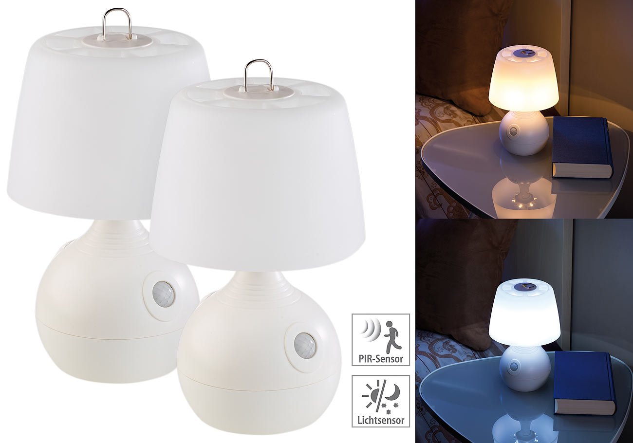 Lunartec Innenbeleuchtung LED-Tischlampe PIR-Sensor 2er-Set