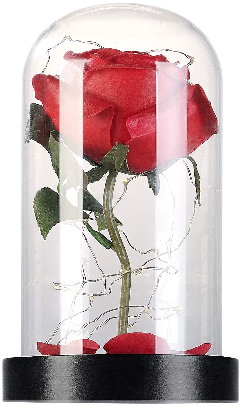 Lunartec Licht-Dekoration Rose im Glas LED rot 11,5x20cm