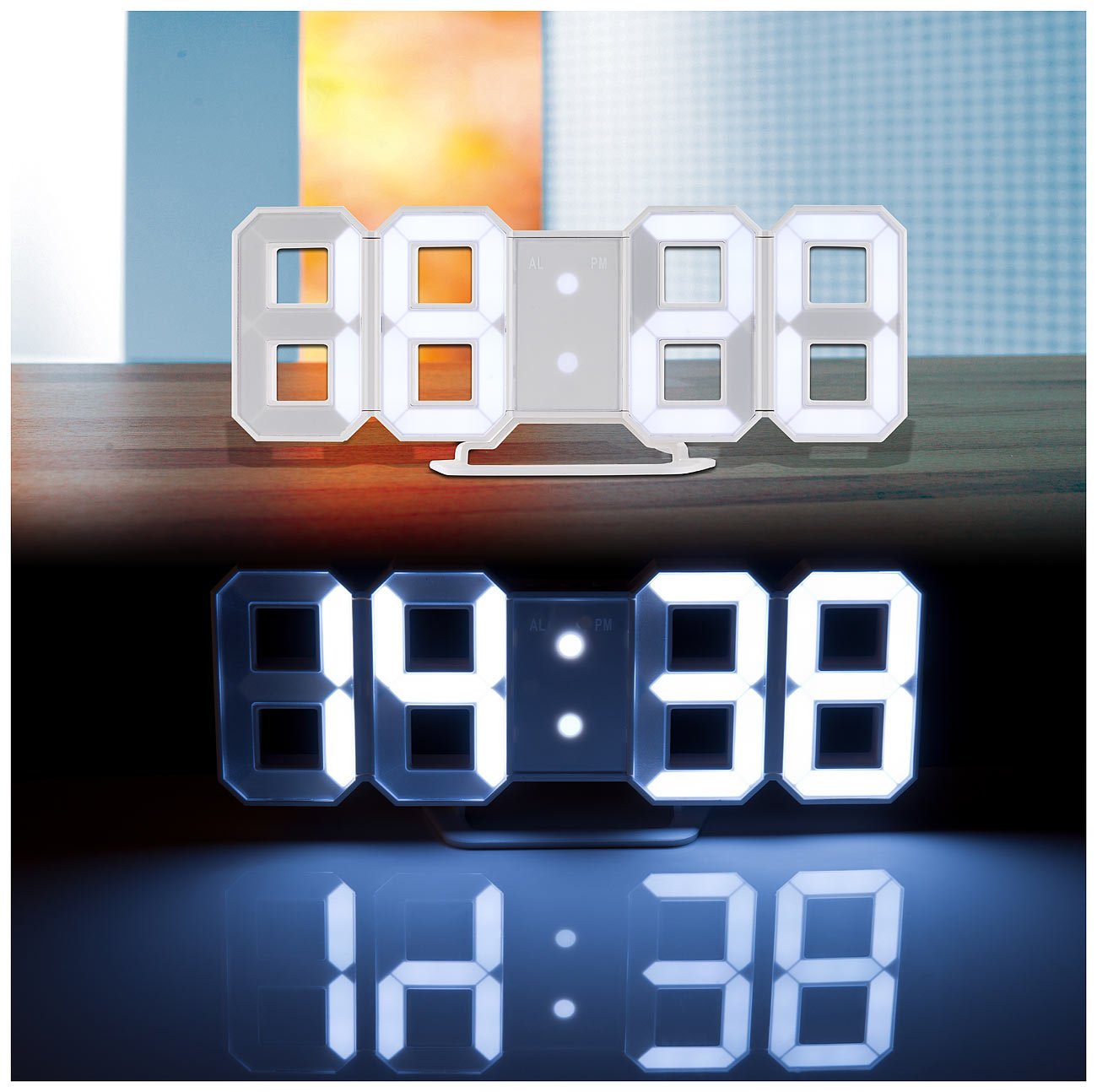 Lunartec LED-Uhren 3D Digital-Wanduhr LED weiß Netzteil