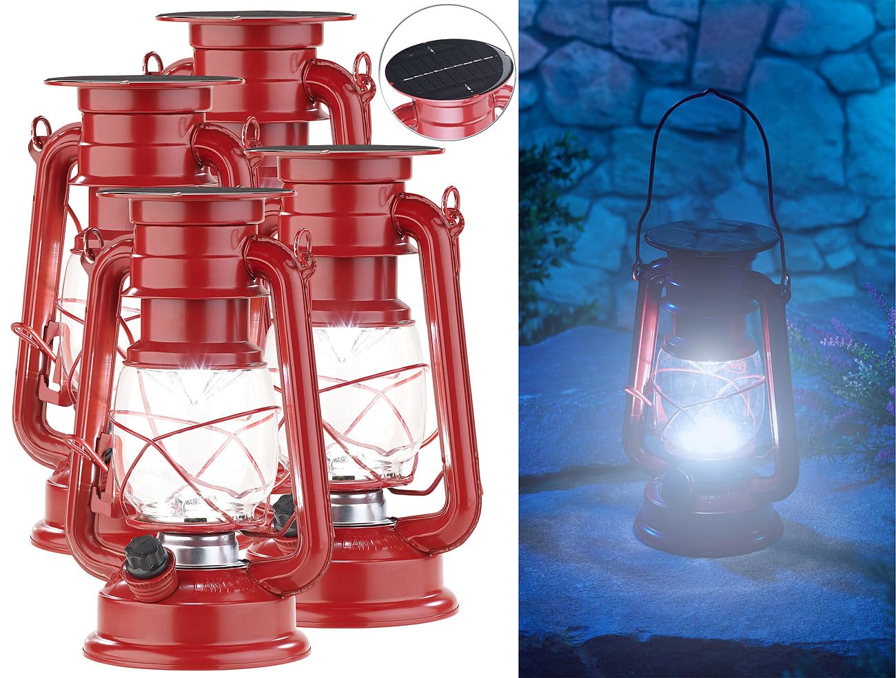 Lunartec Außenbeleuchtung Solar-Sturmlampen 4er-Set rot 23cm LEDs