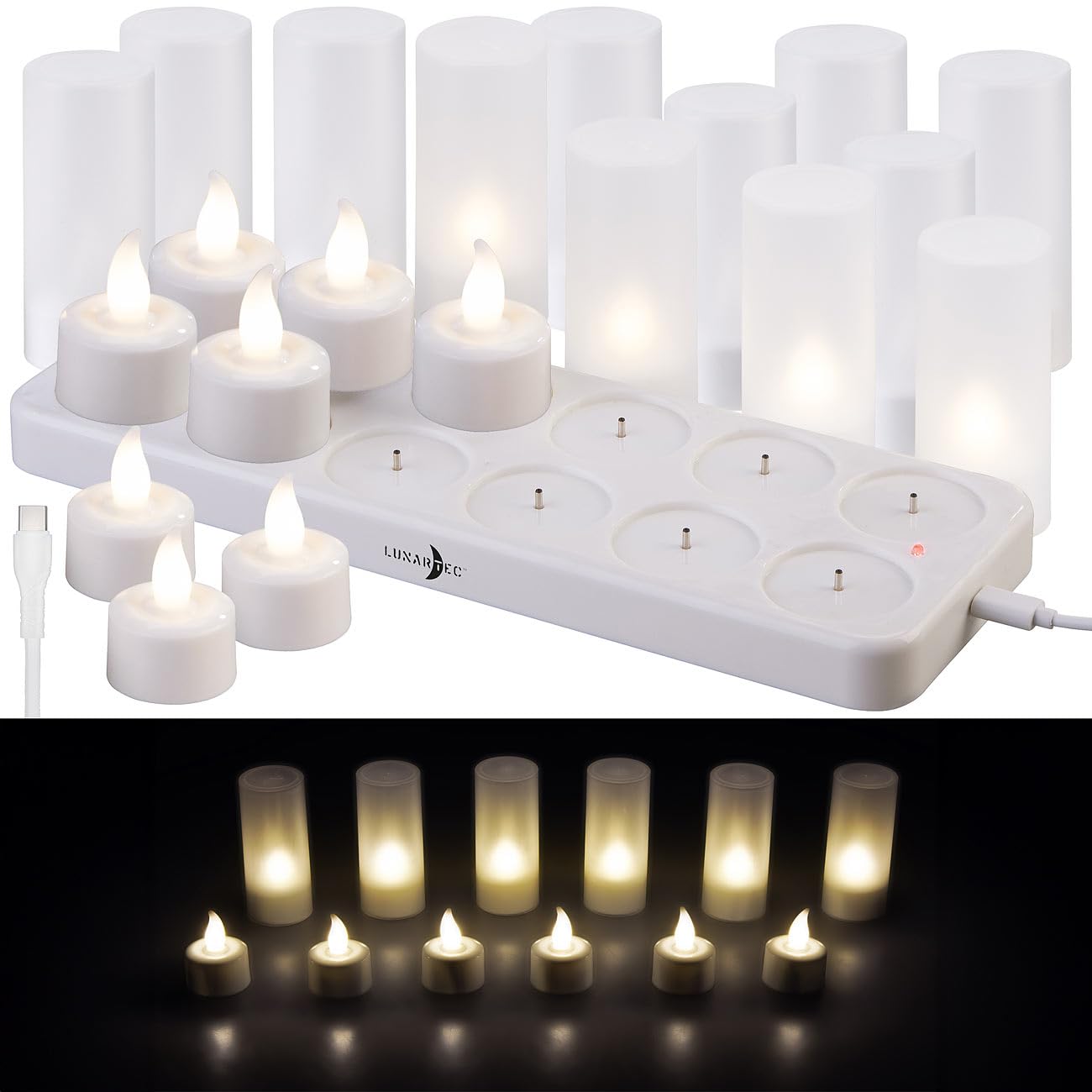 Lunartec Licht-Dekoration LED-Teelichter warmweiß 12er-Set Timer