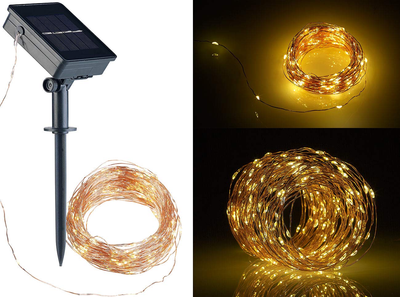 Lunartec Licht-Dekoration Solar-Lichterkette Kupfer 20m 200 LED 2er