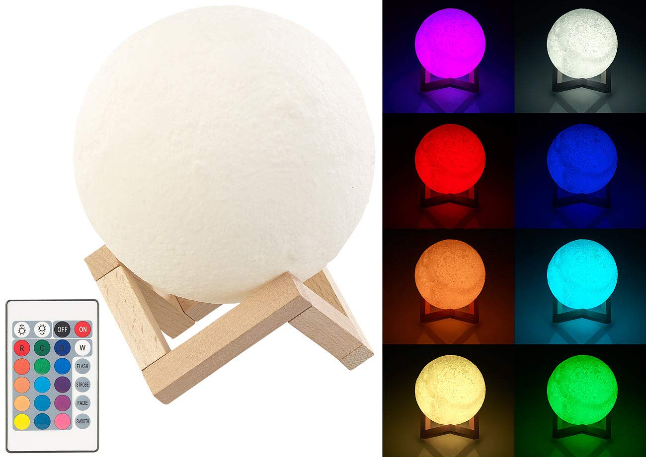 Lunartec Licht-Dekoration Mondleuchte LED 15cm Akku 16 Farben