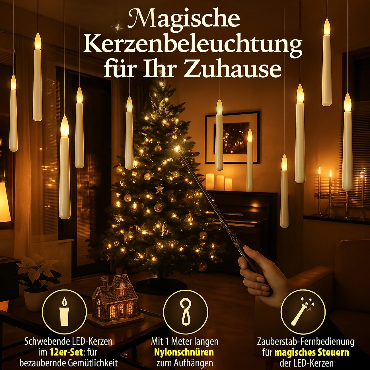 Lunartec Licht-Dekoration Schwebe-Kerzen LED 48er-Set Zauberstab warmweiß