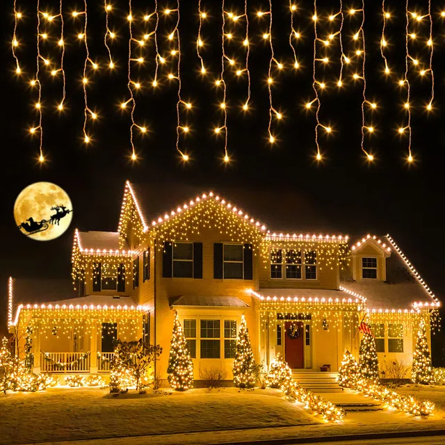 elktry Eisregen Lichterkette 20m 800 LED warmweiß mit Timer