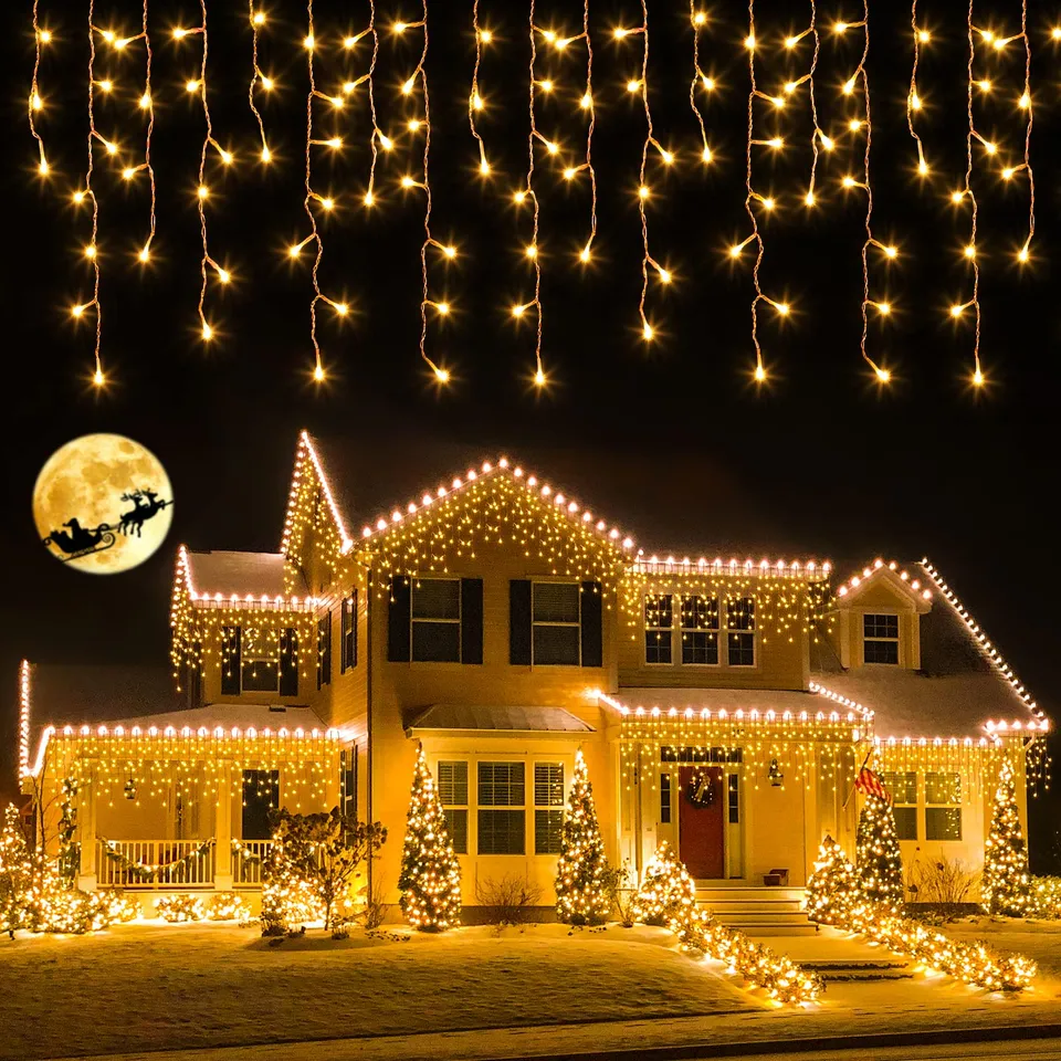 elktry Eisregen Lichterkette 20m 800 LED warmweiß mit Timer