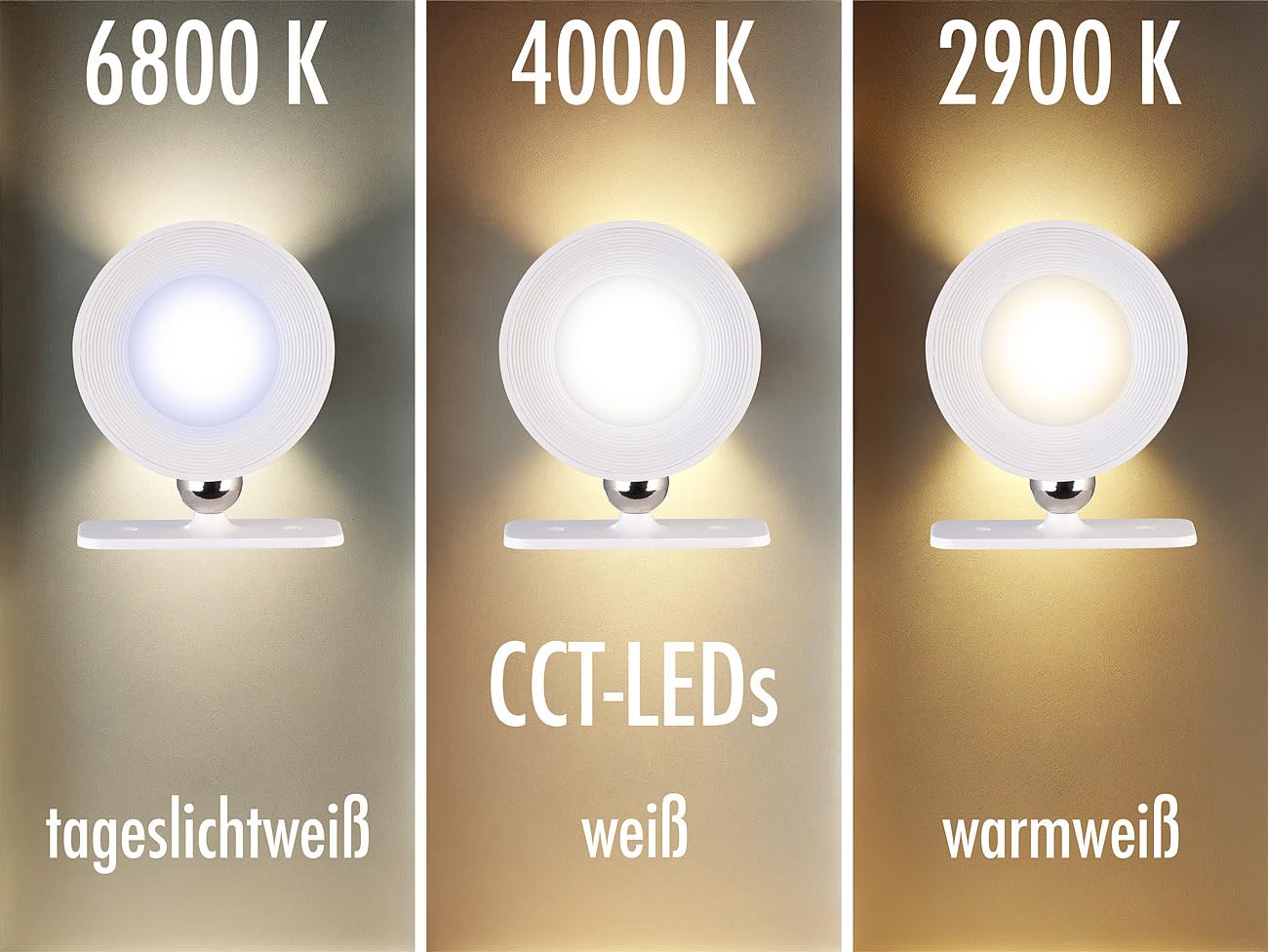 Lunartec Innenbeleuchtung CCT-Wandlampe 4er weiß 180lm dimmbar