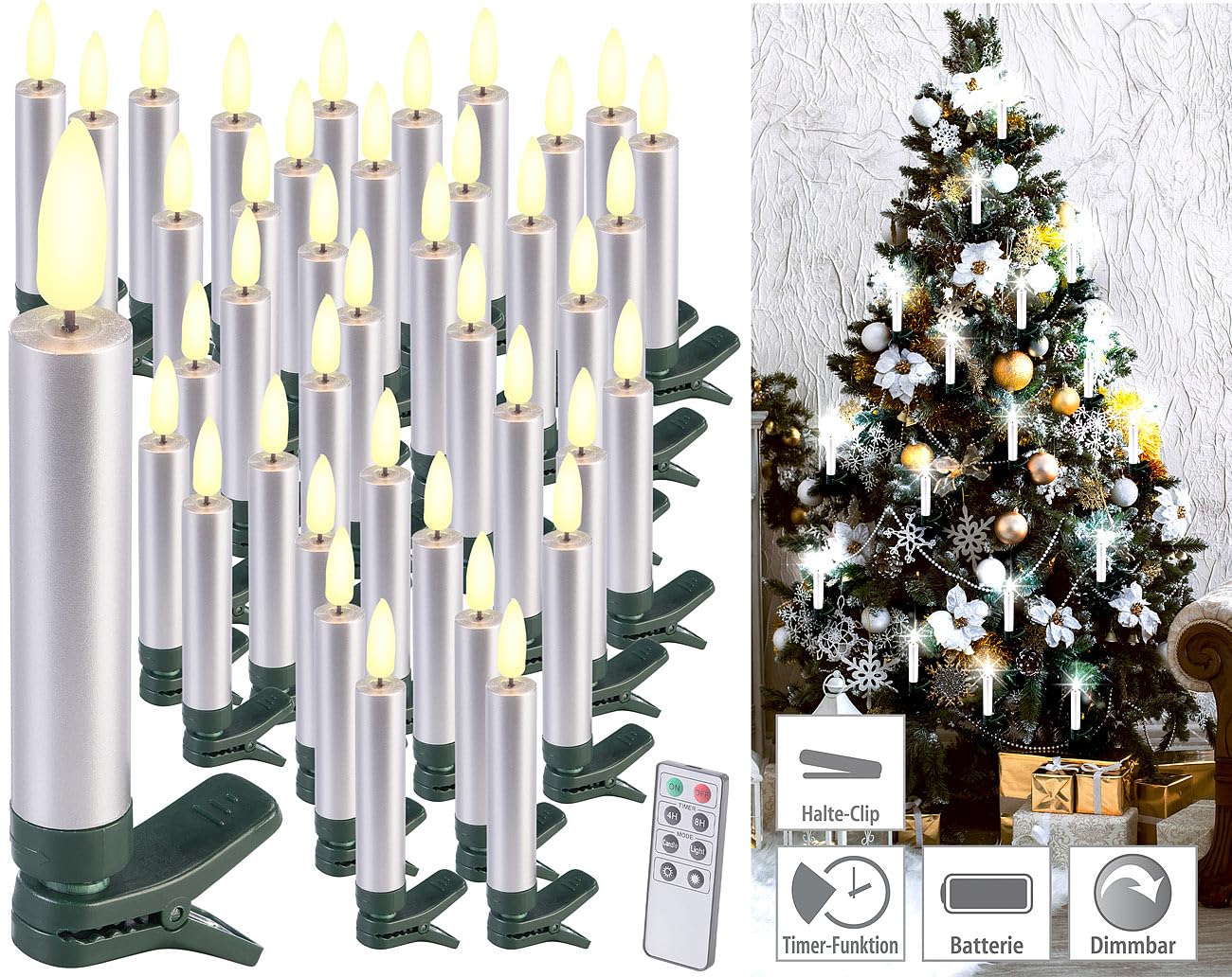 Lunartec Weihnachtsbaumbeleuchtung 40er-Set LED silber warmweiß