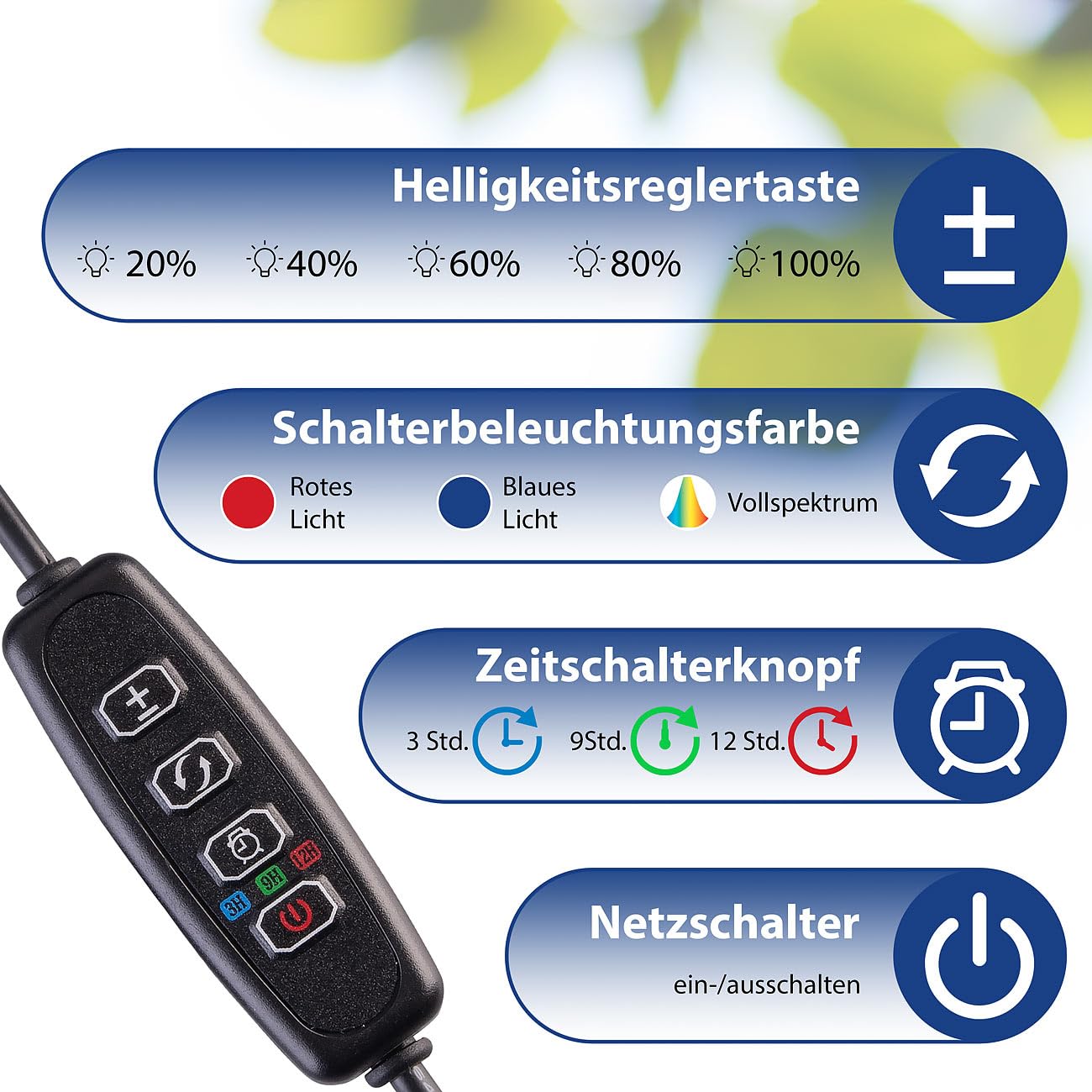Lunartec Leuchtmittel Pflanzenlampe 4 Schwanenhälse Timer