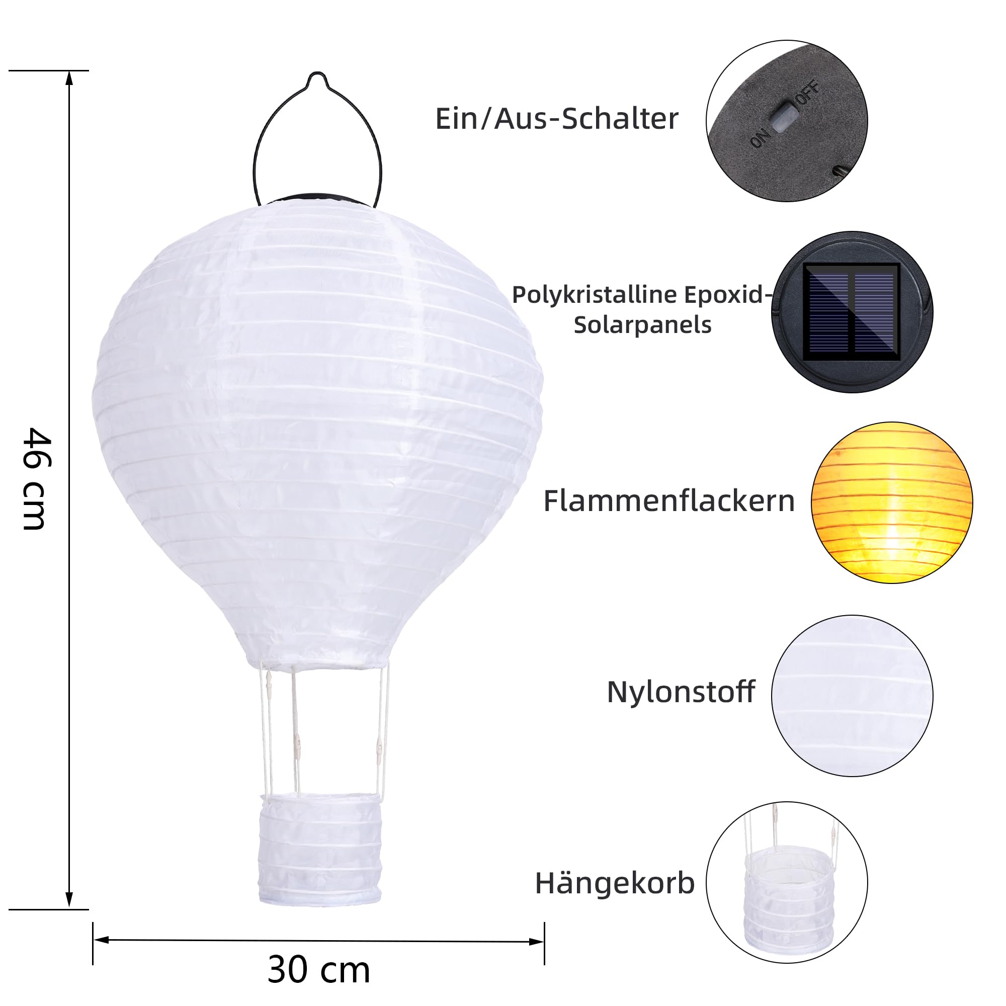 Qedertek Lighting Solarlampions 30cm warmweiß 2 Stück