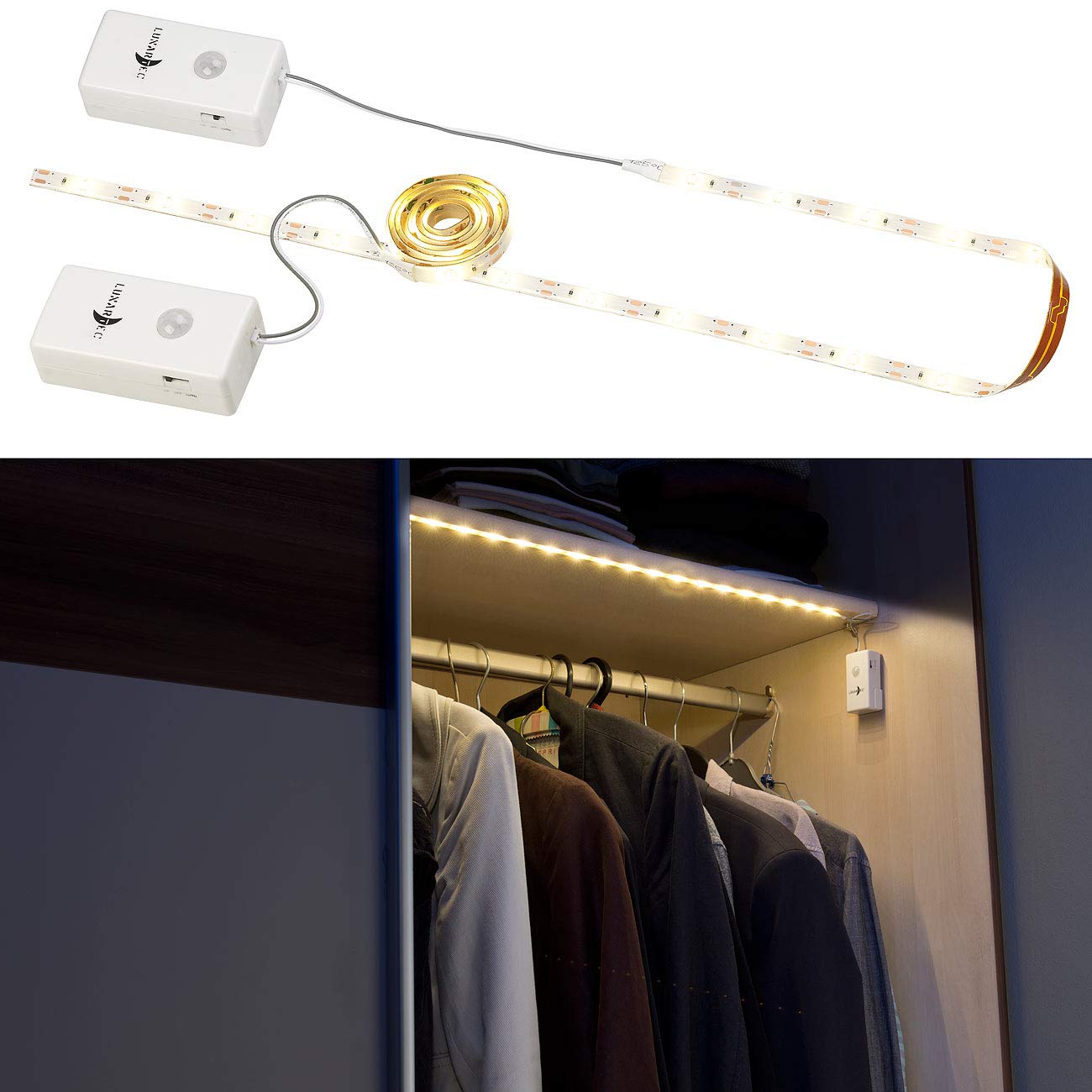 Lunartec Leuchtmittel LED-Streifen 2er-Set 100 cm mit Bewegungsmelder