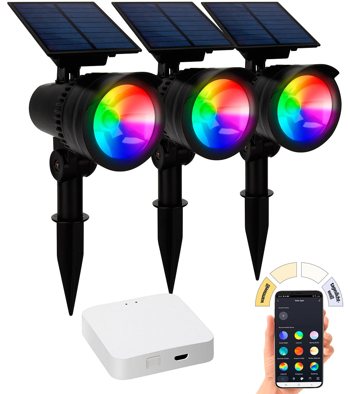 Lunartec Außenbeleuchtung Solarstrahler 6er-Set RGB IP44