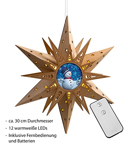 Bonetti Glowing Stars Weihnachtsstern Holz 30 cm Schneemann