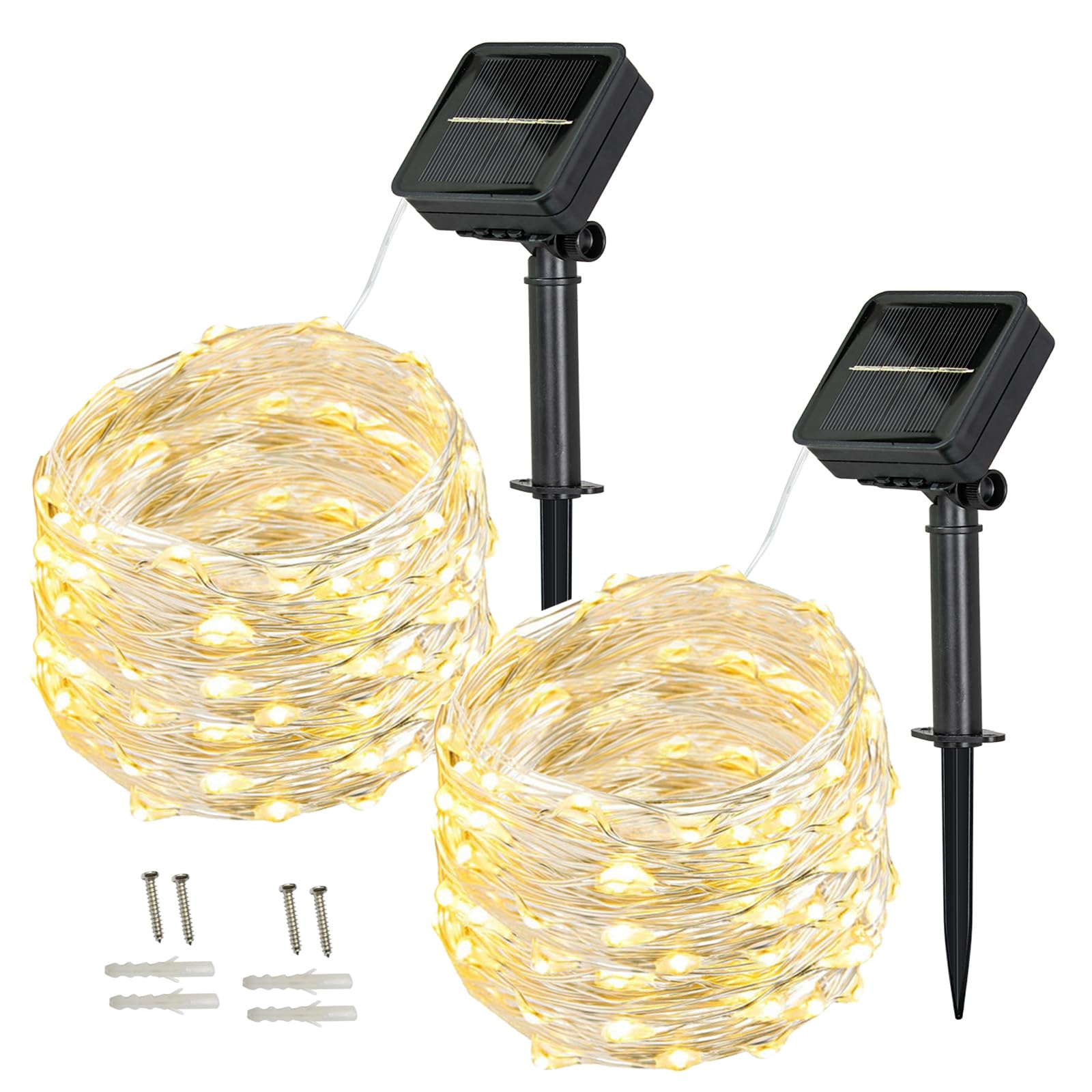 Bxroiu Lichterkette Solar 10m 100 LED warmweiß 2 Stück