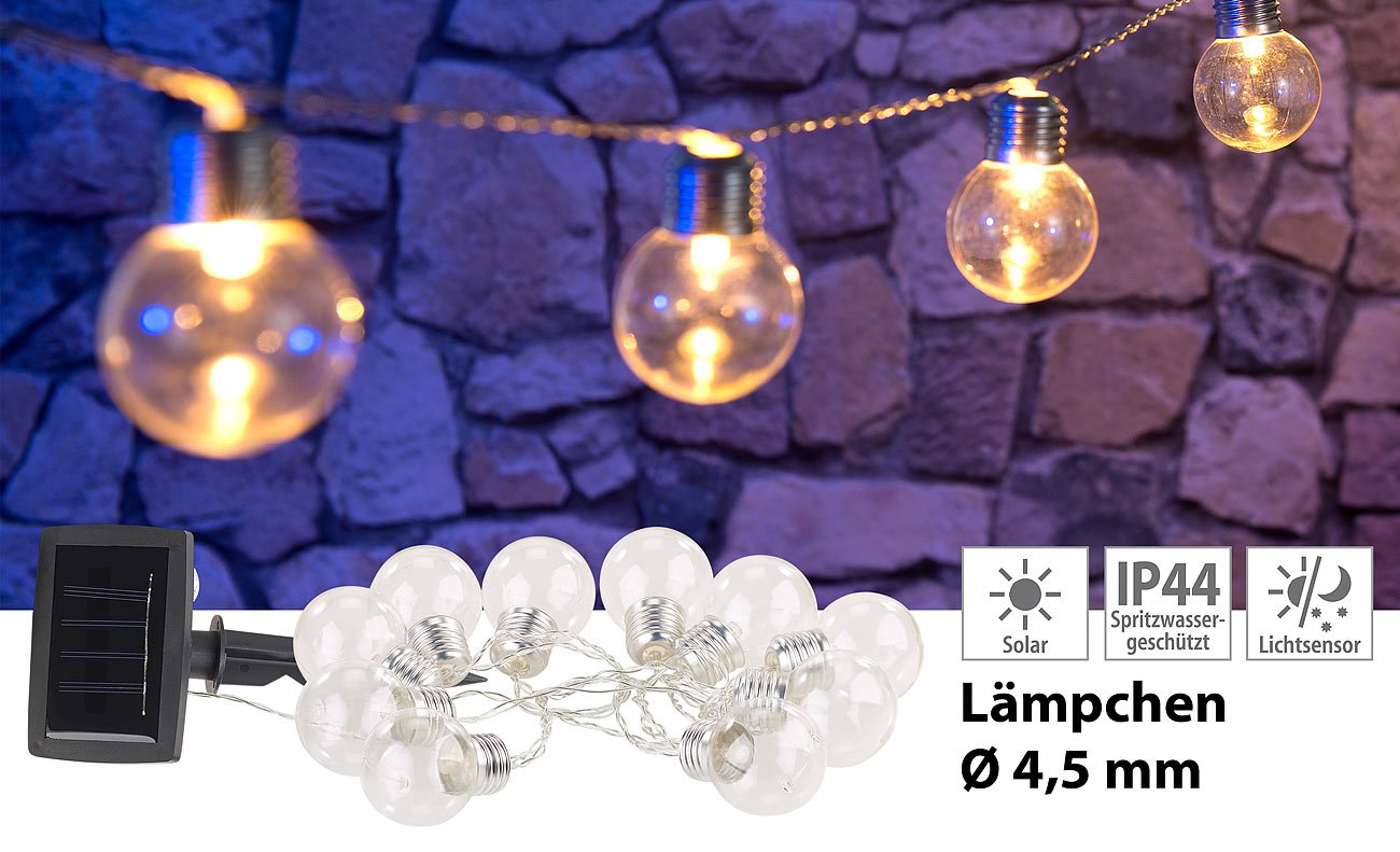 Lunartec Licht-Dekoration Solar-Lichterkette 10 Birnen warmweiß