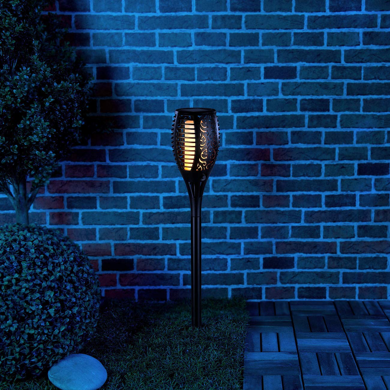 Lunartec Außenbeleuchtung Solar-Gartenfackel 58cm 4er-Set