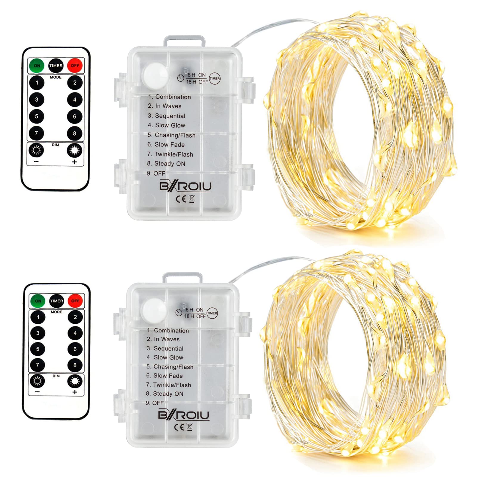 Bxroiu Lichterkette LED-Lichterkette bunt 2er-Set 5m Timer