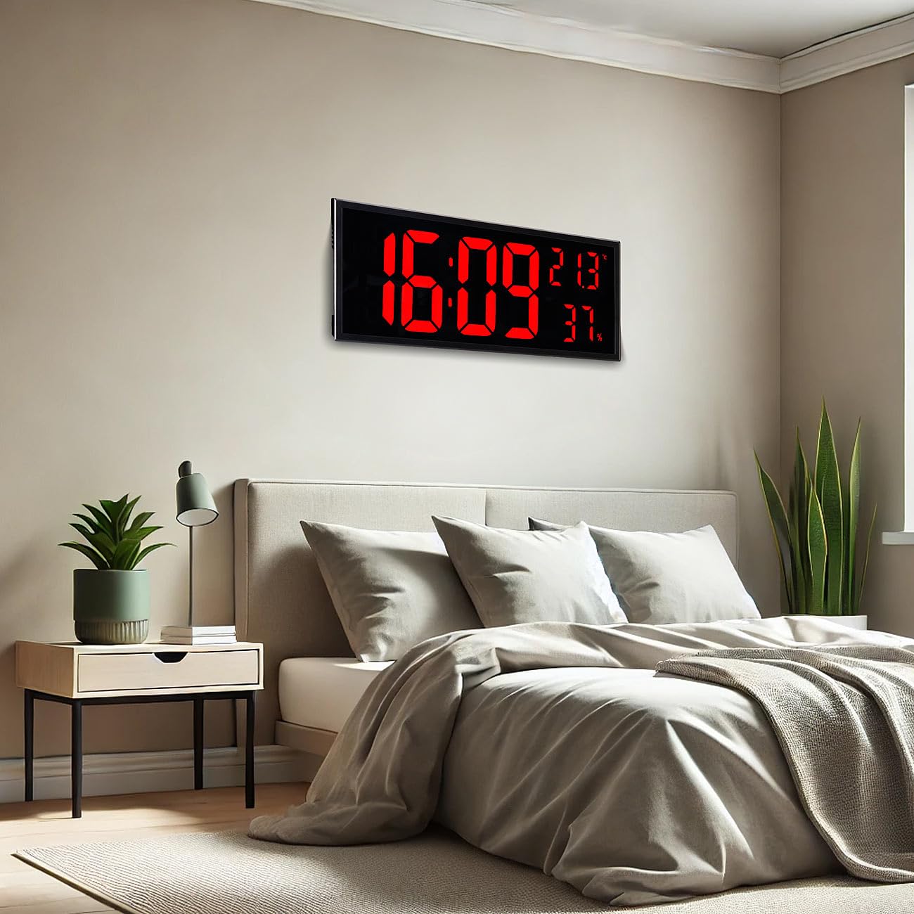 Lunartec LED-Uhren Digitale Wanduhr Jumbo 12 cm rot mit Thermometer