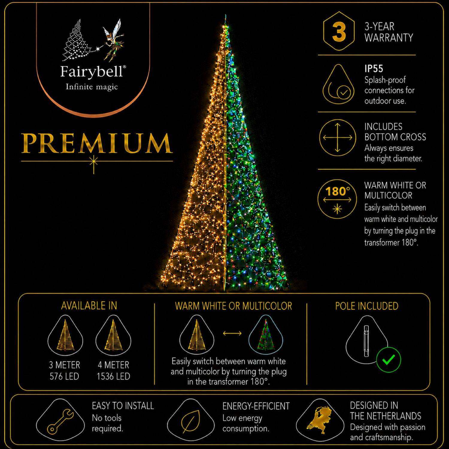 Fairybell Premium Weihnachtsbaum 4 m 1536 LED Luminous Switch