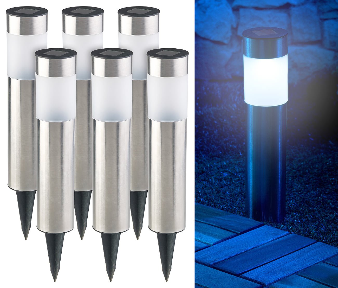 Lunartec Außenbeleuchtung Gartenlampe Solar 12er-Set Edelstahl IP44
