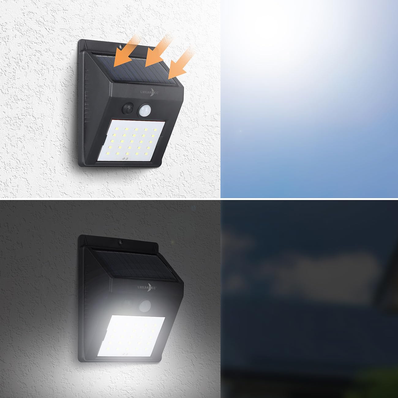 Lunartec Außenbeleuchtung WL-100.solar Wandleuchte 2er-Set Bewegungsmelder