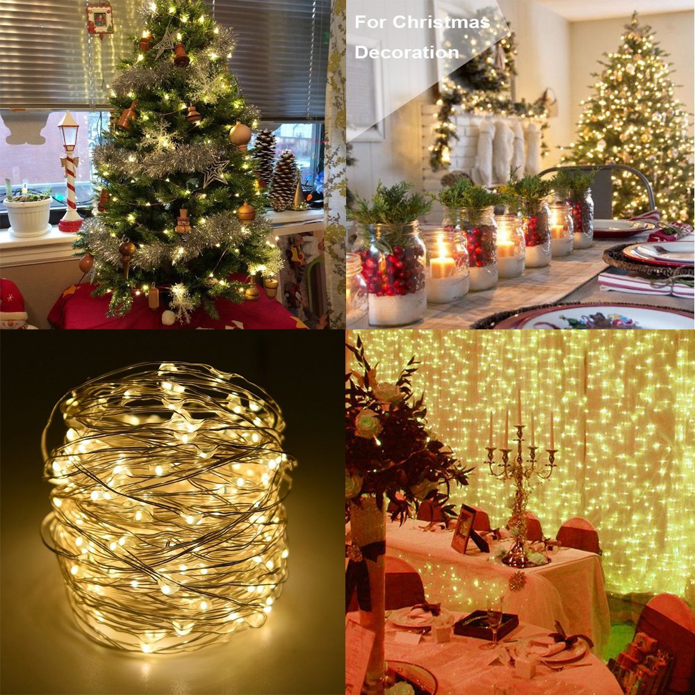 Bxroiu USB Lichterkette 10 m 100 LED Draht Warmweiß 2er