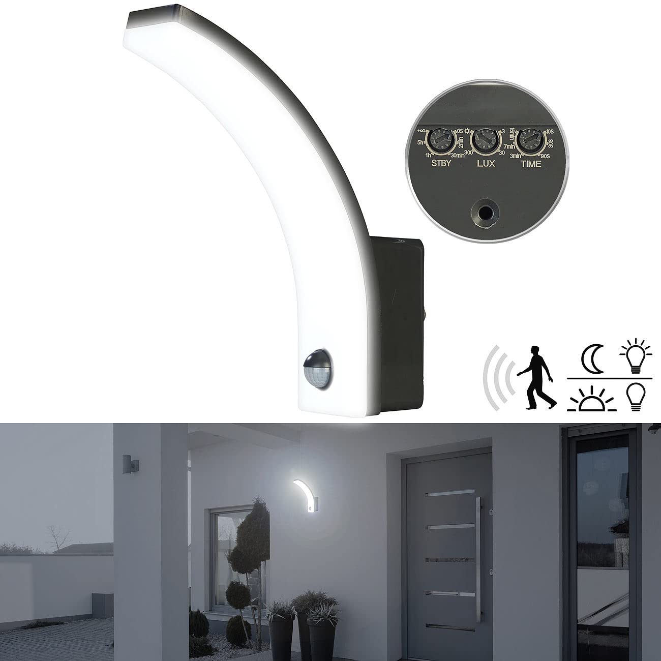 Lunartec Aussenbeleuchtung LED Wandleuchte PIR 20W schwarz 2er-Set