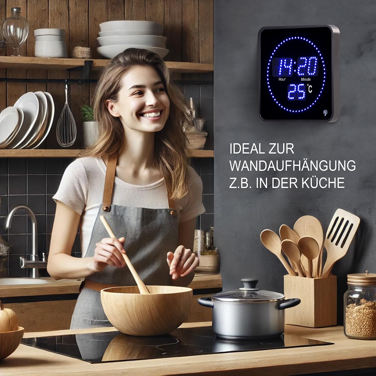 Lunartec LED-Uhren Funk-Wanduhr digital Temperatur blaue LEDs