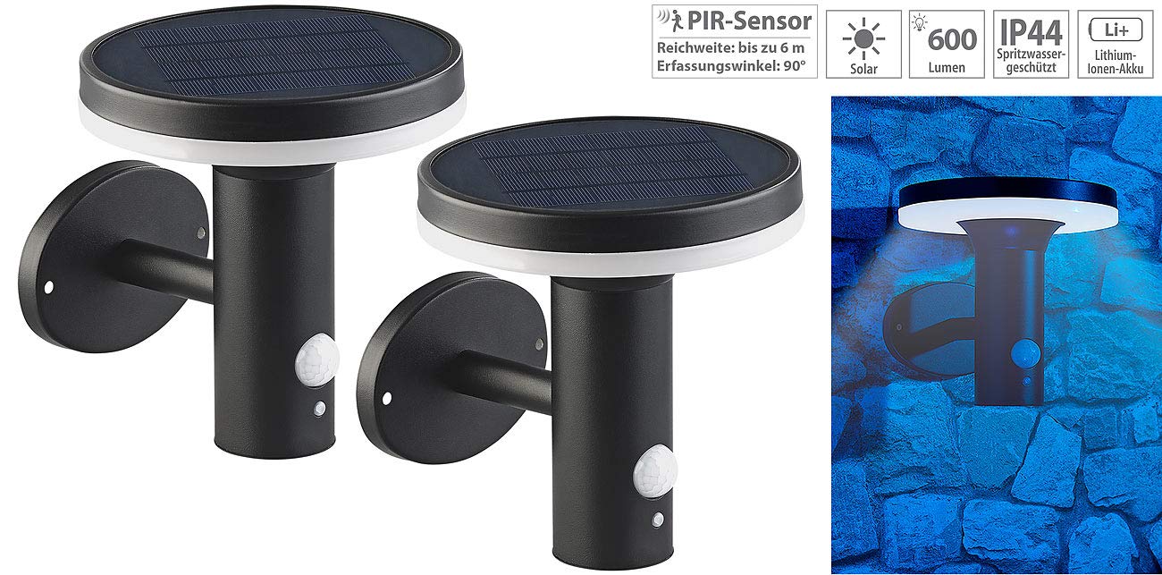 Lunartec Außenbeleuchtung WL-600.solar Wandleuchte 2er-Set