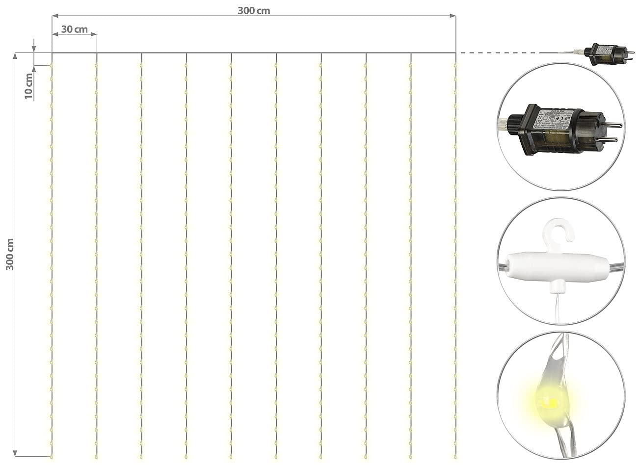 Lunartec Licht-Dekoration Lichtervorhang 300 LEDs warmweiß 2er-Set 3x3m