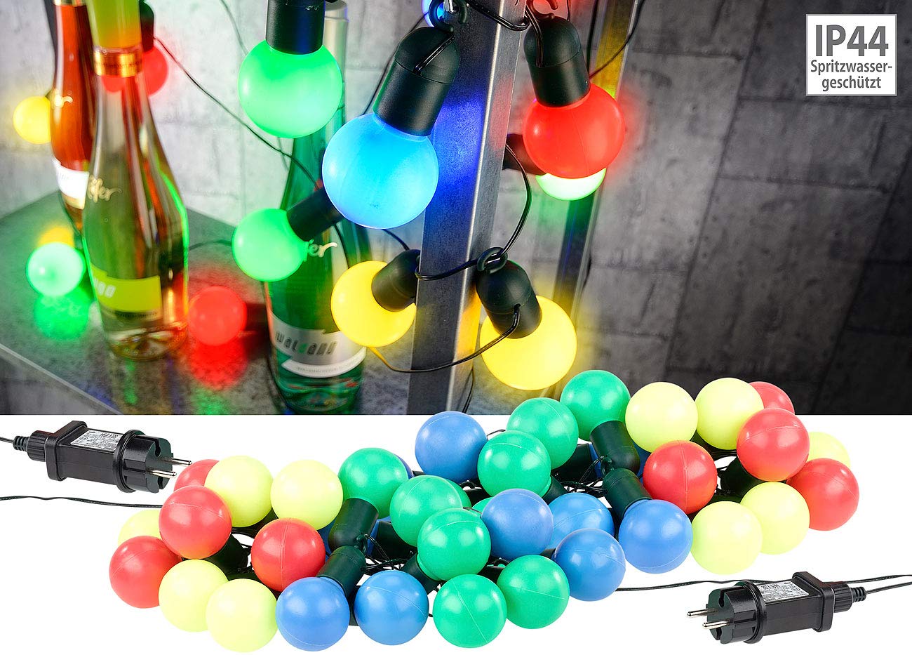 Lunartec Licht-Dekoration Party-Lichterkette 2er-Set 20 LEDs bunt