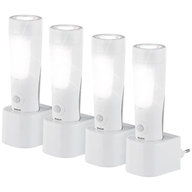 Lunartec Taschenlampen 4in1 Nachtleuchte 4er-Set Akku Sensor