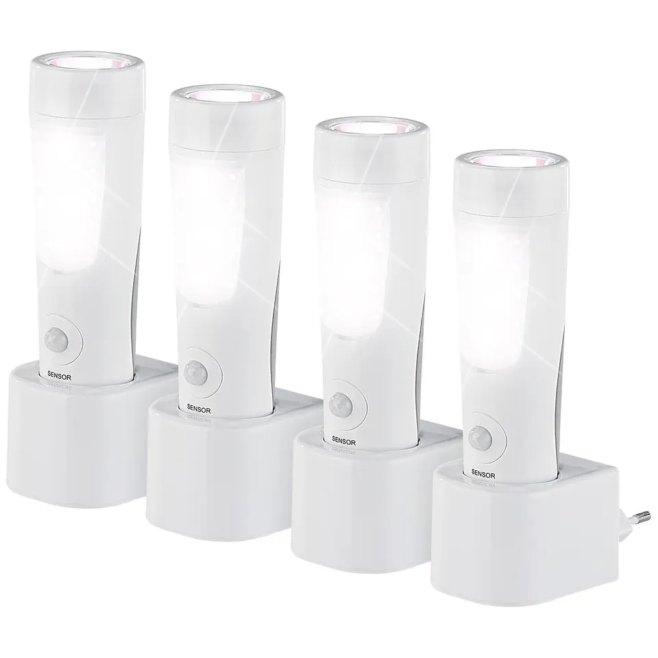 Lunartec Taschenlampen 4in1 Nachtleuchte 4er-Set Akku Sensor