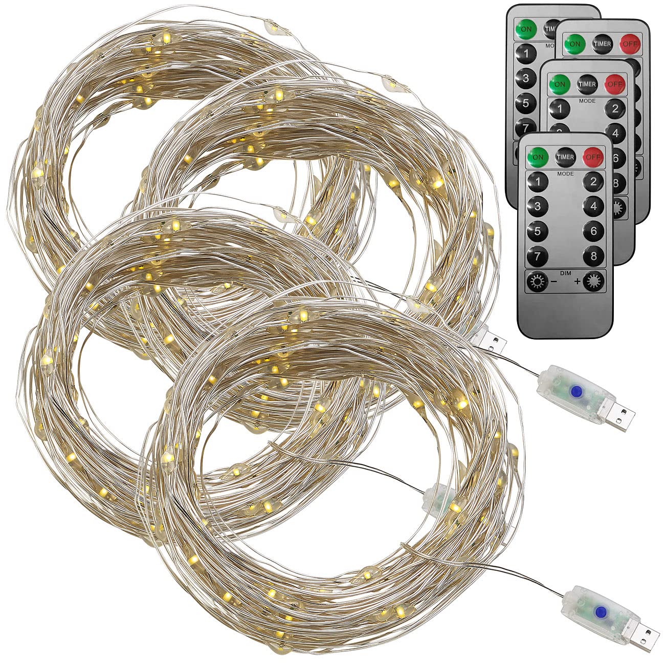 Lunartec USB-Lichterkette warmweiß 10m 4er-Set mit Timer