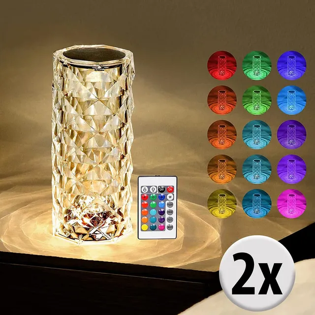 Lunartec Innenbeleuchtung LED-Tischlampe Kristall 2er-Set RGBW Akku